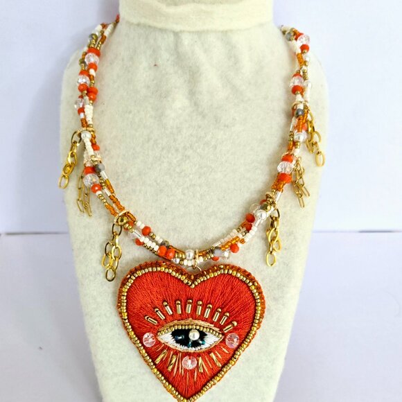 Hand Embroidered Evil Eye Necklace - Picture 4 of 5